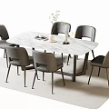 Modern Dining Table Set With Oval Marble Top And Six Grey Chairs 3d model