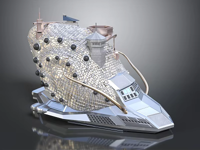 Futuristic Sci Fi Vehicle With Metallic Surface Circular Protrusions And Tower Structure 3d model