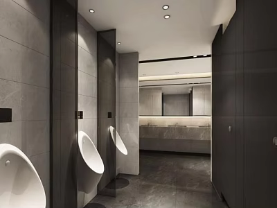 Modern Public Restroom Interior With Gray Tiled Walls Urinals And Recessed Lighting 3d model