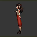 Cartoon Character With Brown Hair Wearing Red Overalls Holding Wrench Standing Against Gray Background