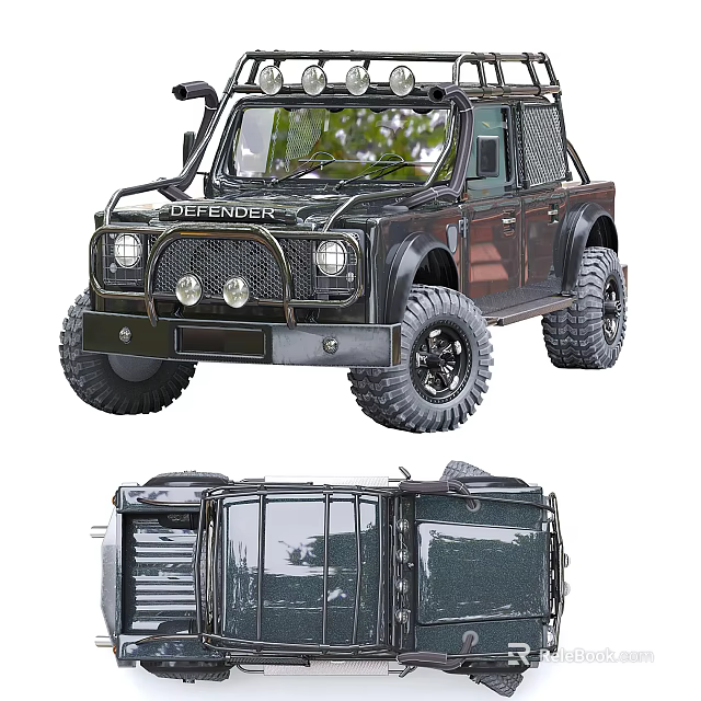 Land Rover Defender Classic Off Road Vehicle With Large Tires Roof Lights And Front Grille 3d model 