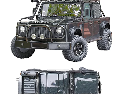Land Rover Defender Classic Off Road Vehicle With Large Tires Roof Lights And Front Grille 3d model