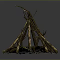 Burning Campfire With Stacked Wood Logs And Stone Base Glowing Flames