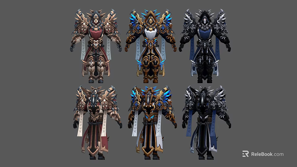 Men In Multi Colored Ornate Armor With Intricate Decorations And Flowing Cloaks 3d model 