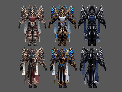 Men In Multi Colored Ornate Armor With Intricate Decorations And Flowing Cloaks 3d model