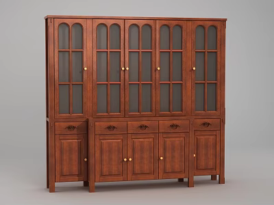 Wooden Bookcase With Glass Doors Drawers And Cabinet Storage For Home Library 3d model