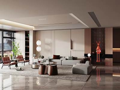 Modern living room sofa coffee table combination 3d model