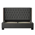 Gray Upholstered Double Bed With Tufted Headboard Modern Sleek Platform Frame 3d model