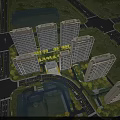 Aerial View Planning of Modern High Rise Residential Buildings With Greenery Roads and Surroundings