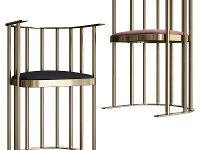 Modern Accent Chairs With Brass Metal Frame And Upholstered Black Pink Seats 3d model