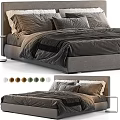 Modern Upholstered Double Bed With Plush Pillows And Comforter Featuring Multiple Colors 3d model