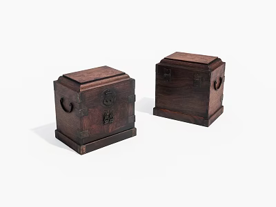 Two Traditional Wooden Storage Boxes With Metal Locks And Handles Vintage Design 3d model