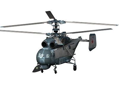 Gray Military Helicopter With Twin Main Rotors Red Star Emblem And Landing Gear 3d model