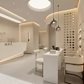 Modern SPA Sauna Interior With Reception Counter Pendant Lights And Comfortable Chairs