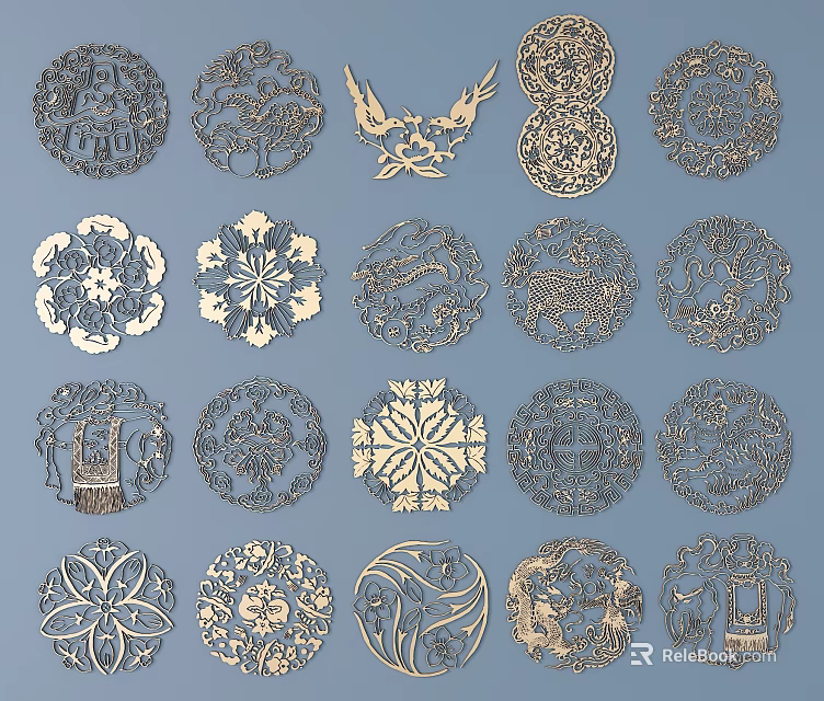 Intricate Decorative Carvings Featuring Various Circular Patterns Floral And Animal Designs 3d model 