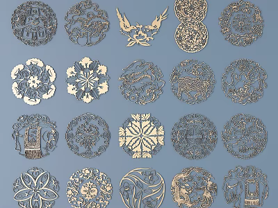 Intricate Decorative Carvings Featuring Various Circular Patterns Floral And Animal Designs 3d model