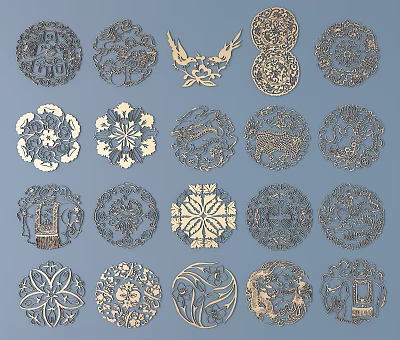 Intricate Decorative Carvings Featuring Various Circular Patterns Floral And Animal Designs 3d model