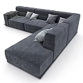 Modern Gray L shaped Sectional Sofa with Plush Cushions and Throw Blanket 3d model