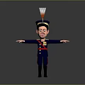 Navy Blue Military Character with Golden Badges Red Sash Feathered Hat and Outstretched Arms
