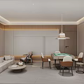 Modern Style Hotel Mahjong Room With Sofa Table And Chairs Hanging Lamp And Decorative Painting