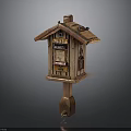 Wooden Birdhouse With Shingle Roof On Carved Post And Detailed Design