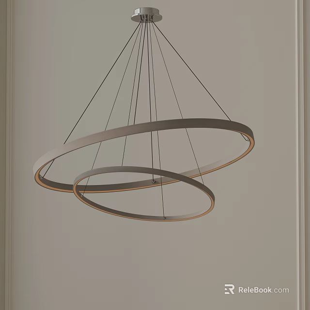 Modern Double Ring Metal Chandelier Design Hanging In Interior Space 3d model