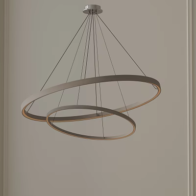 Modern Double Ring Metal Chandelier Design Hanging In Interior Space 3d model