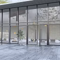 Modern Swing Door Design In Interior Space With Glass Panels And Metal Frames