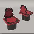 Pixel Style Children's Chairs With Cartoon Frog Design Red Seat And Brown Base
