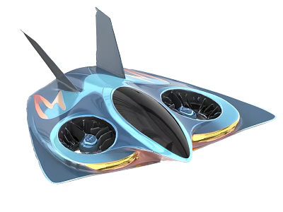 Futuristic Sci Fi Flying Vehicle With Streamlined Design Dual Thrusters And Blue Body 3d model