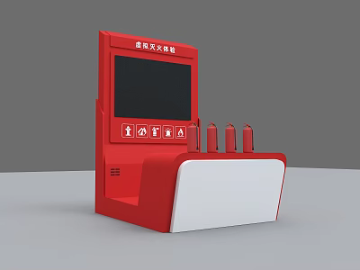 Red Indoor Fire Alarm Device With Digital Screen And Control Buttons 3d model