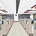 Modern Office Interior Design With Glass Partitions Golden Frames Desks Computers And Green Plants
