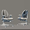 Modern White and Blue Chairs With Ergonomic Split Back Design And Wheels 3d model