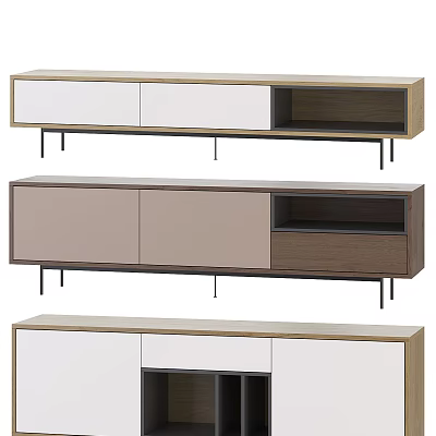 Modern TV Stands With White Brown Panels Metal Legs And Storage Compartments 3d model