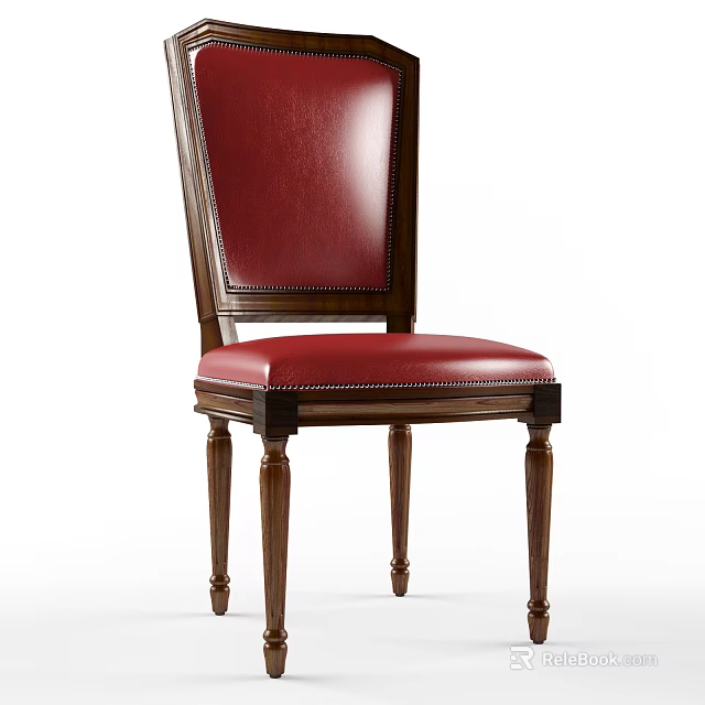 Red Leather Upholstered Dining Chair With Wooden Frame And Classic Design 3d model 