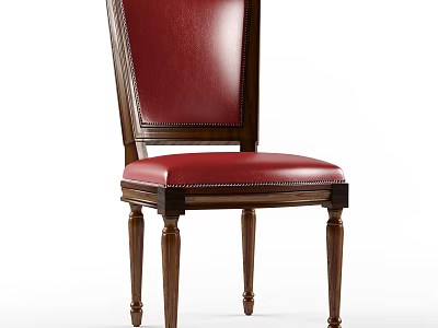 Red Leather Upholstered Dining Chair With Wooden Frame And Classic Design 3d model
