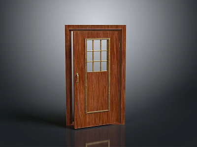 Elegant Classic Wooden Door With Glass Panes And Golden Trim Design 3d model