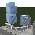 Modern High Rise Office Building With Glass Curtain Wall And Night Lighting