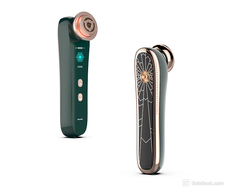 Premium Handheld Medical Beauty Devices Featuring Green Black Design Gold Accents And LED 3d model 