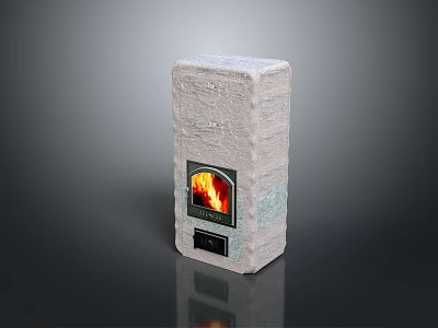 Modern Stone Fireplace With Realistic Flames And Textured Surface Design 3d model
