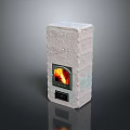 Modern Stone Fireplace With Realistic Flames And Textured Surface Design