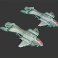 Two Green And Gray Futuristic Sci-Fi Fighter Jets With Advanced Design And Detailed Structure