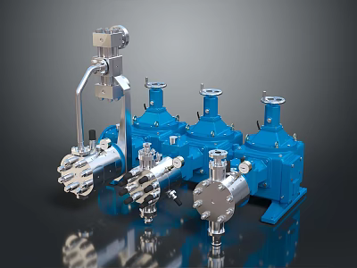 Blue Industrial Equipment Set With Pumps Valves Mixers And Metal Control Units 3d model