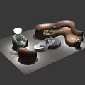 Modern Curved Sofa Coffee Table Set With Accent Chairs Floor Lamp And Area Rug
