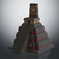 Ancient Architecture Intricate Pyramid Structure With Multiple Tiered Steps Red Decorative Bands And Top Tower 3d model