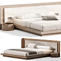 Double Bed With Wooden Headboard And Minimalist Design Featuring Pillows And Nightstand