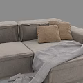 Modern L Shaped Beige Linen Sofa Set With Decorative Cushions And Ottoman