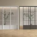 Modern Sliding Doors With White Black Glass Panel Design In Interior Space 3d model