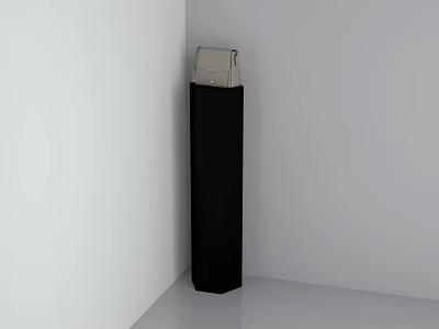 Black Tall Modern Corner Shoe Cabinet With Multiple Shelves And Light Colored Bag On Top 3d model