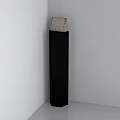 Black Tall Modern Corner Shoe Cabinet With Multiple Shelves And Light Colored Bag On Top